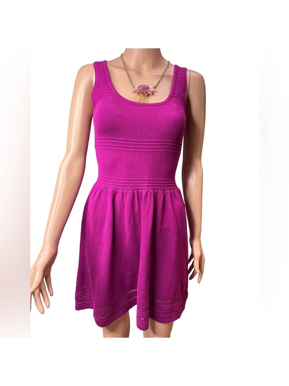 Guess Vibrant Rasberry Sleeveless Knit Flared Mini Dress Medium NWT
